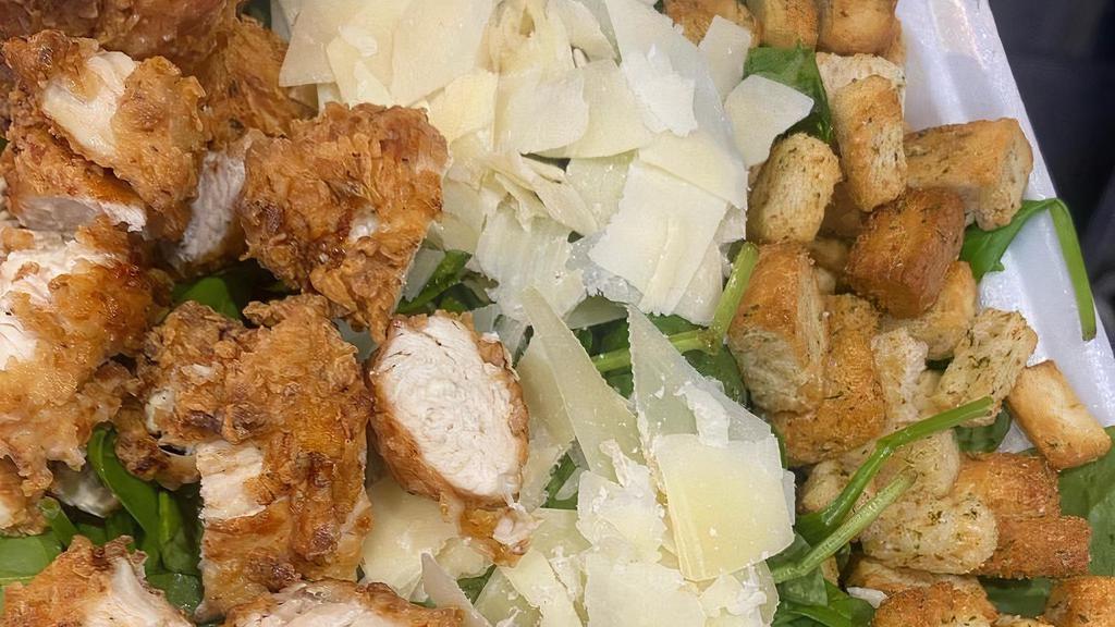 Mixed Caesar Salad · Crisp lettuce mix with parmesan cheese, Caesar dressing and croutons.