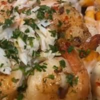 Seafood Fries · Shrimp, crab, and cheese with seafood mayo.