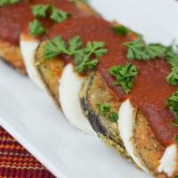 Eggplant Parmigiana · Served with soup or salad and a side of pasta.