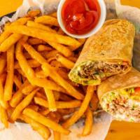Philly Cheesesteak Wrap · Premium shaved steak and melted American cheese in a wheat wrap loaded with sautéed onions, ...