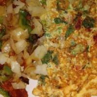 Garden Fresh Vegetable Omelette Breakfast · With onions, peppers, tomatoes, mushrooms, broccoli and spinach.