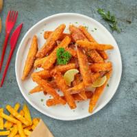 Sweet Pots Fries · (Vegetarian) Thick-cut sweet potato wedges fried until golden brown