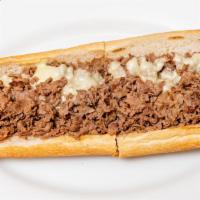 Cheese Steak Hoagie Hot Sandwich · Steak, cheese, and caramelized onion sandwich.