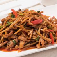Shredded Pork With Spicy Garlic Sauce · Hot and spicy.