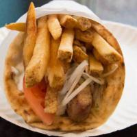 Souvlaki Pita · Chicken or pork, you just cannot go wrong with either.
Chicken comes with honey mustard saue...