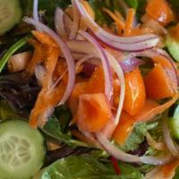 Garden Salad · mixed greens, tomato, shredded carrots, cucumbers, lemon vinaigrette