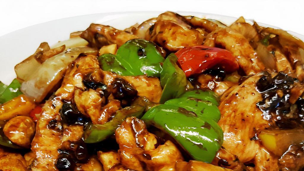 Chicken With Black Bean Sauce · Hot and spicy. Served with white rice.