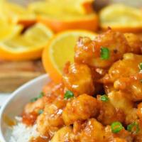 Orange Flavored Chicken · Hot and spicy. Served with white rice.