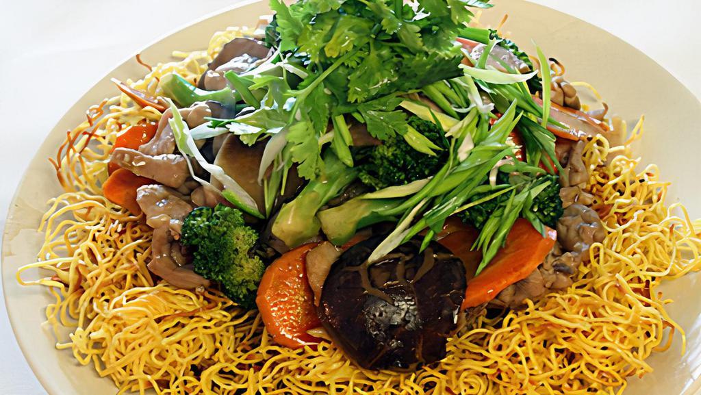 Pan Fried Noodle · Choice of seafood or beef.
