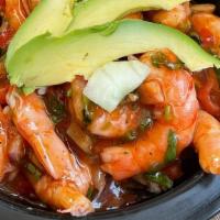 Shrimp Cocktail · Classic Mexican shrimp cocktail, marinated in cocktail sauce with slices of avocado, pico de...