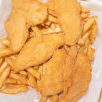 Chicken Fingers · Served with salad french fries and onion rings or rice pilaf.