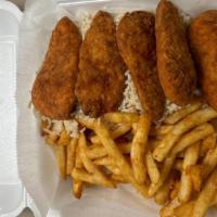 Chicken Finger · Served with salad french fries and onion rings or rice pilaf.