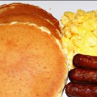 Pancake Platter · Pancake with your choice of eggs and meat.
