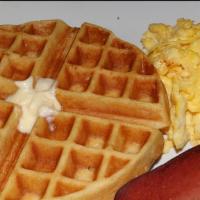 Belgian Waffle Platter · Belgian Waffle with your choice of eggs and meat.