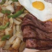 Home Fries Platter With Turkey · Home fries with your choice of eggs, meat and toast.