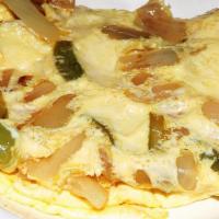 Veggie Omelet · Omelet with onion, green pepper and white American Cheese.