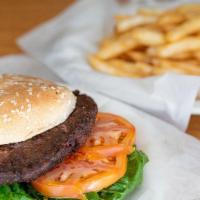 Burger & Fries · Grilled with American lettuce,onion and tomatoes.