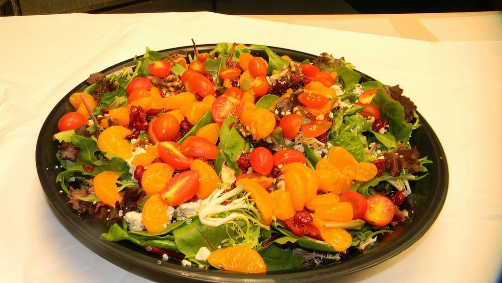 Winter Salad · Spring mix, walnut, dry cranberries, tomato, cucumbers, gorgonzola cheese, mandarin oranges w/raspberry dress.