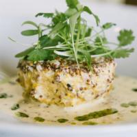 Oven Baked Lump Crab Cake · Served with whole grain mustard.