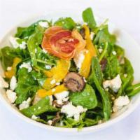 Warm Spinach · Served with roasted peppers, portobellos, goat cheese, balsamic, olive oil.