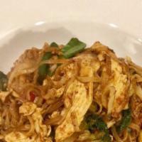 Thai Spicy Noodles · Spicy. Stir-fried medium rice noodles with fresh chili sauce, green peppers, bamboo shoots, ...