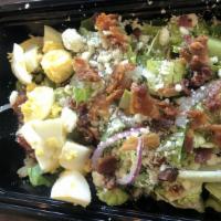 Big Cobb Salad · rotisserie chicken, bacon, feta, tomato, egg, sherry vinaigrette.