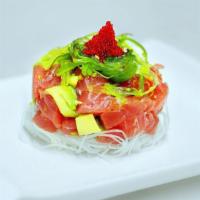 Tartar Too · Chunks of top-grade sashimi and avocado, topped with seaweed salad & tobiko.