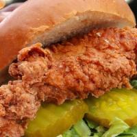 Fried Chicken Sandwich · buttermilk chicken sandwich with house pickles, lettuce & mayo