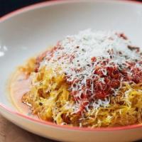 Spaghetti Squash Pomodoro · Roasted spaghetti squash sautéed in olive oil & garlic, served with a light pomodoro marinar...