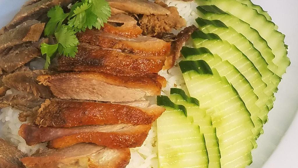 Roasted Duck On Rice · our own roasted duck served with vegetables  over rice