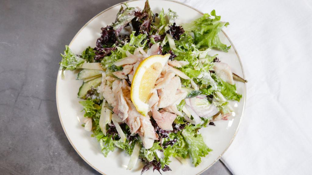 Trout Salad · Gluten free. Smoked trout, apple, cucumber, red onion, and horseradish dressing.