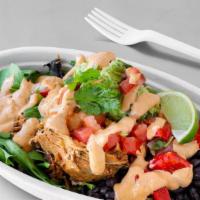 Southwest Bowl · Antibiotic-free chicken, fresh-mashed guacamole, roasted red peppers, black beans, and vegan...