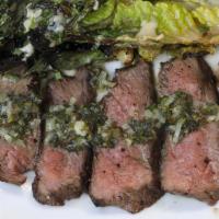Steak Frites · 13oz. NY strip steak, butter maître d’, fries, roasted green beans