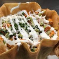 Taco Salad · Lettuce, Rice, Fried beans, Mex cheese, Pico de Gallo, Guacamole,
Sour cream and one choice ...