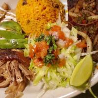Gallo Tropical Special Platter · Roast Pork, Steak, Chimichurri Sauce, Rice, Maduros, Salad, Guacamole, Pico de Gallo, Tacos...