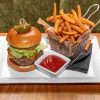 Basic B Burger · Grass Fed Beef Patty / Pickles / Tomato / Lettuce / Cheddar / Brioche Bun / Choice of Fries ...
