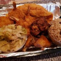 Soul Seafood Sampler Without Sides · Served with two seafood crab cake, two-piece of fish (whiting or swai),4 shrimp and fries