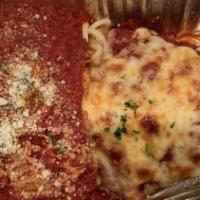 Chicken Parmigiana · Fresh Spaghetti, Freshly Breaded Chicken, Marinara Sauce, Mozzarella, Parmesan