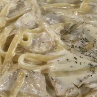Fettuccine Alfredo · Fresh cream sauce made to order and tossed over a generous portion of fettuccini pasta.