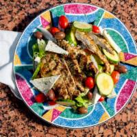 Grilled Chicken Salad · Greek salad with grilled chicken breast.
