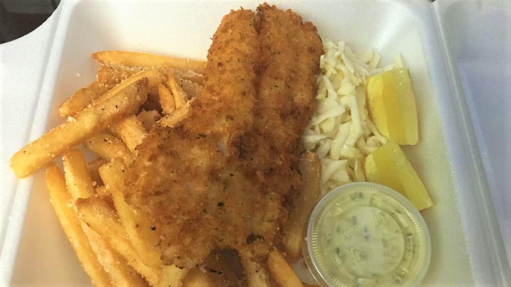 Fish & Chips · Served with fries, cole slaw, tartar sauce and lemon.