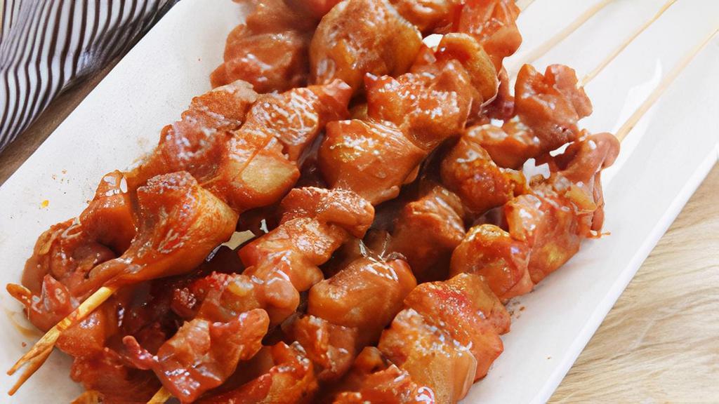 Chicken Teriyaki (6) · Marinated or glazed in a soy based sauce.