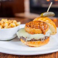 Sloppy Joe Burger · Grilled 8 ounce Angus burger, slow cooked short rib sloppy joe, Monterey jack cheese, crispy...