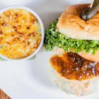Turkey Club Burger · Seared white meat burger, lettuce, tomato, bacon jam, Monterey jack cheese, chipotle aioli, ...