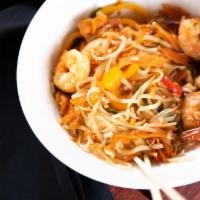 Shrimp Pad Thai · Stir fried shrimp and vegetables, tossed with fresh noodles in a sweet, . savory and spicy c...