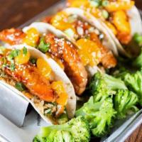 General Tso'S Mandarin Chicken Tacos · Crispy fried chicken in a sweet and mildly spicy sauce with stir fry rice and vegetables, so...