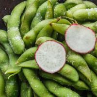 Edamame · Boiled and lightly salted green soy bean.