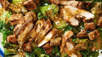 Grilled Chicken Caesar Salad · Romaine lettuce, croutons, Parmesan cheese, egg and olives.