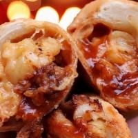 Pulled Pork Mac & Cheese Egg Rolls · with BBQ-Ranch