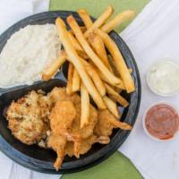 Seafood Combo Platter · Crab cake and shrimp platter with 2 sides